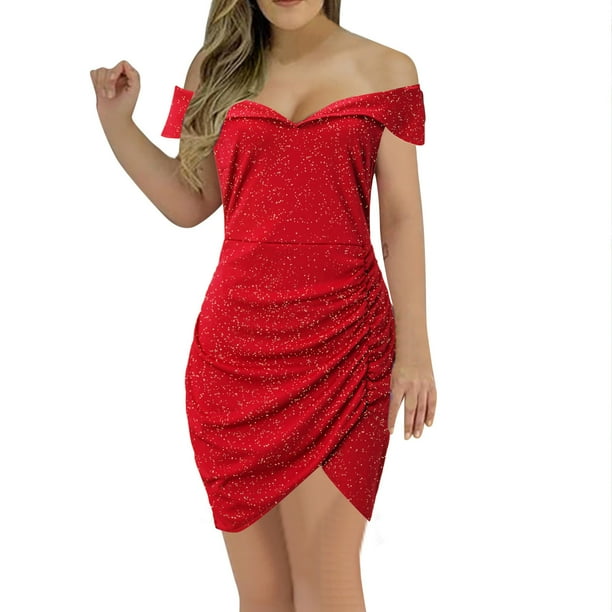Moda mujer fiesta de noche fuera del hombro sin mangas solido tunica flaca Clubwear Mini vestido Pompotops ghjkhdj1187 Bodega Aurrera en linea