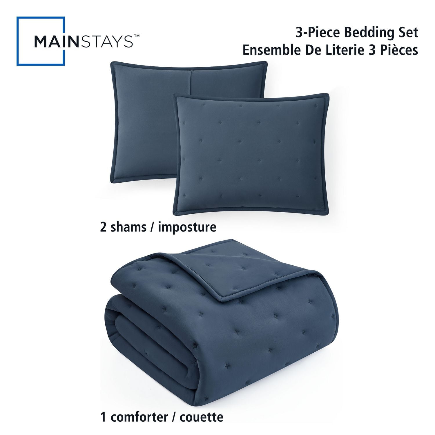 Mainstays 2-Piece Comforter Set, Washed Indigo, Twin, Twin