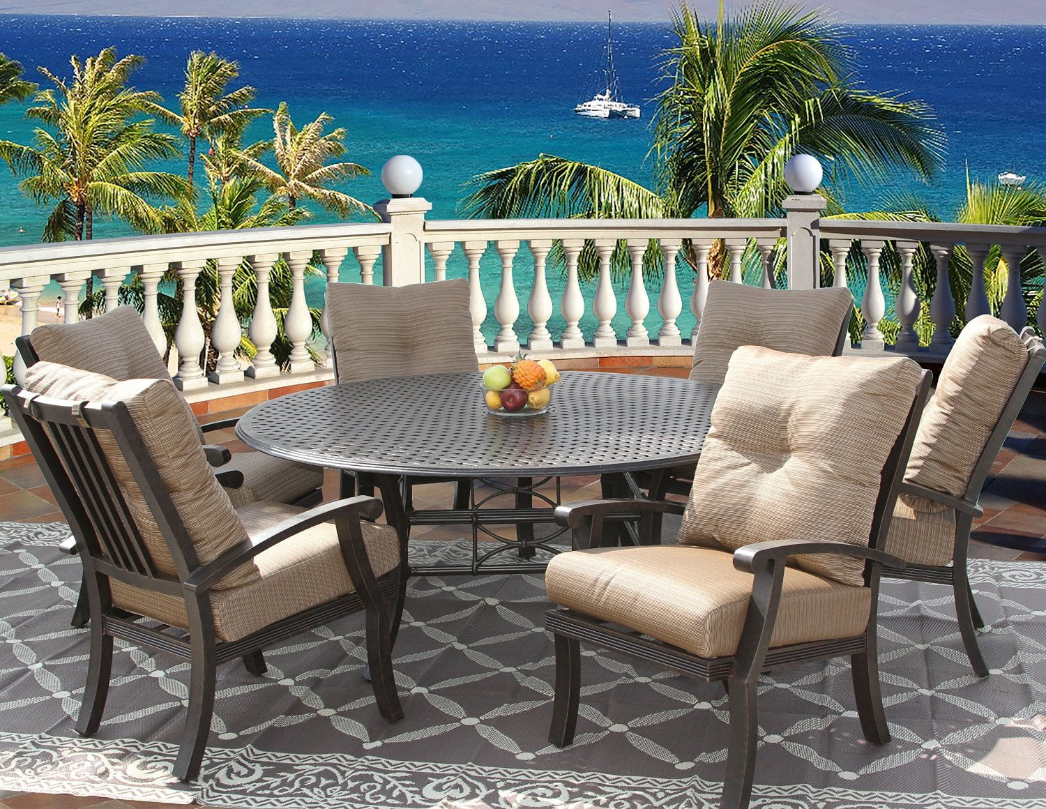 Outdoor Patio Furniture 7pc Dining Set for 6 Person with 71" Round