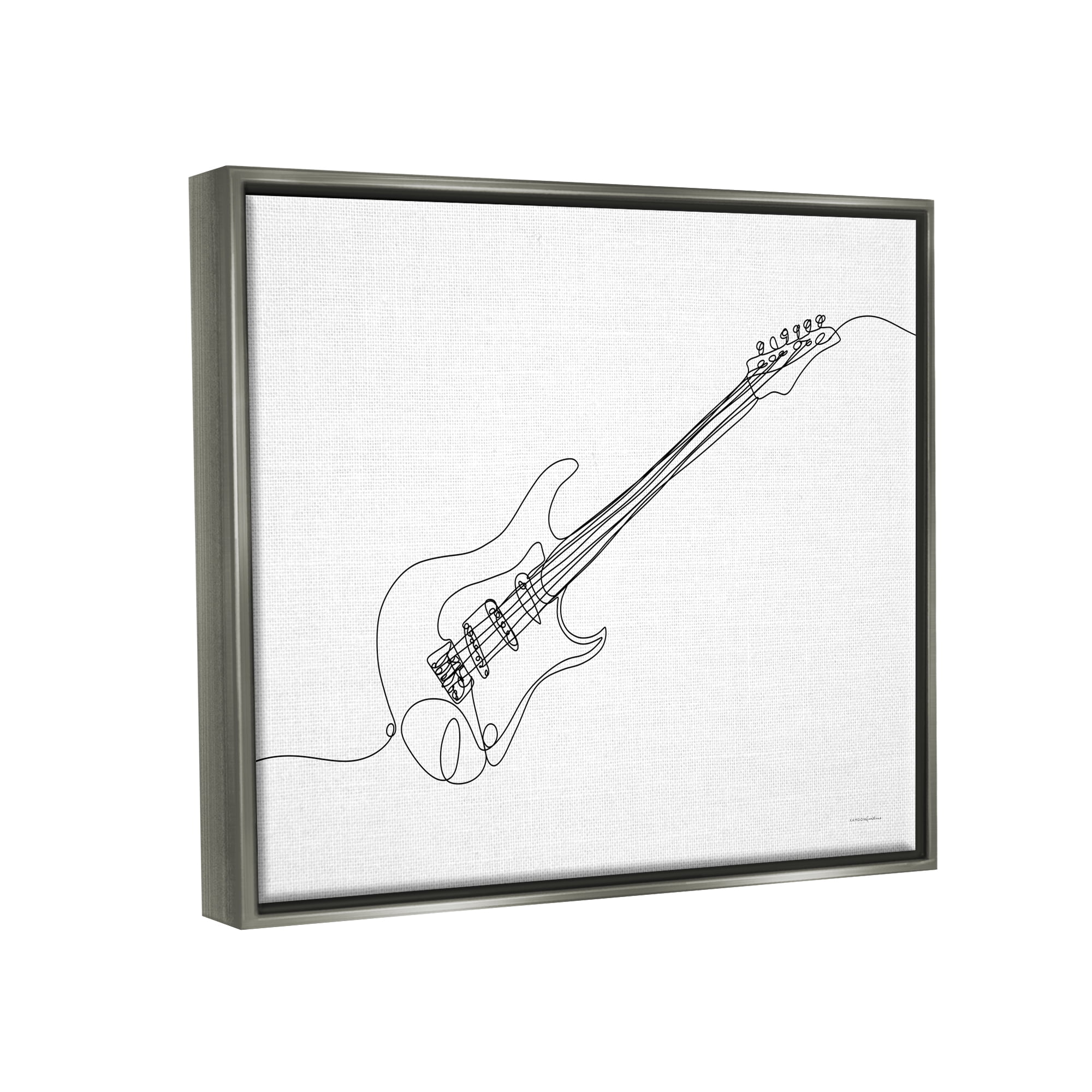Stupell Guitar Line Doodle Musical Instrument Beauty & Fashion Painting Gray Floater Framed Art Print Wall Art
