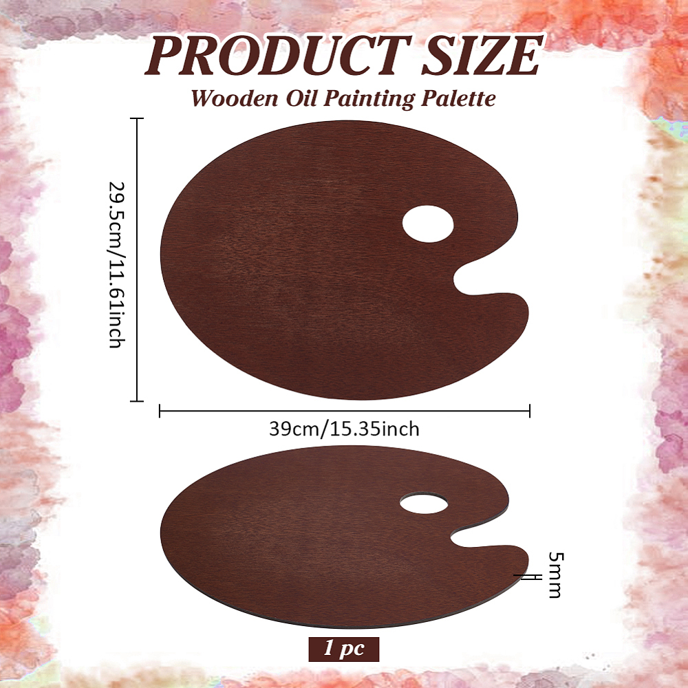 1Pc Wooden Oil Painting Palette Oval Coconut Brown 390x295x5mm DIY