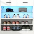thumbnail image 5 of Modern Glass Top Shoe Cabinet with charging & LED Light,Multi Functional Shoe Rack with Bench for Entryway, Shoe Storage Island with 3 Drawers & Adjustable Shelves for Living Room,Cloakroom,Hallway, 5 of 6