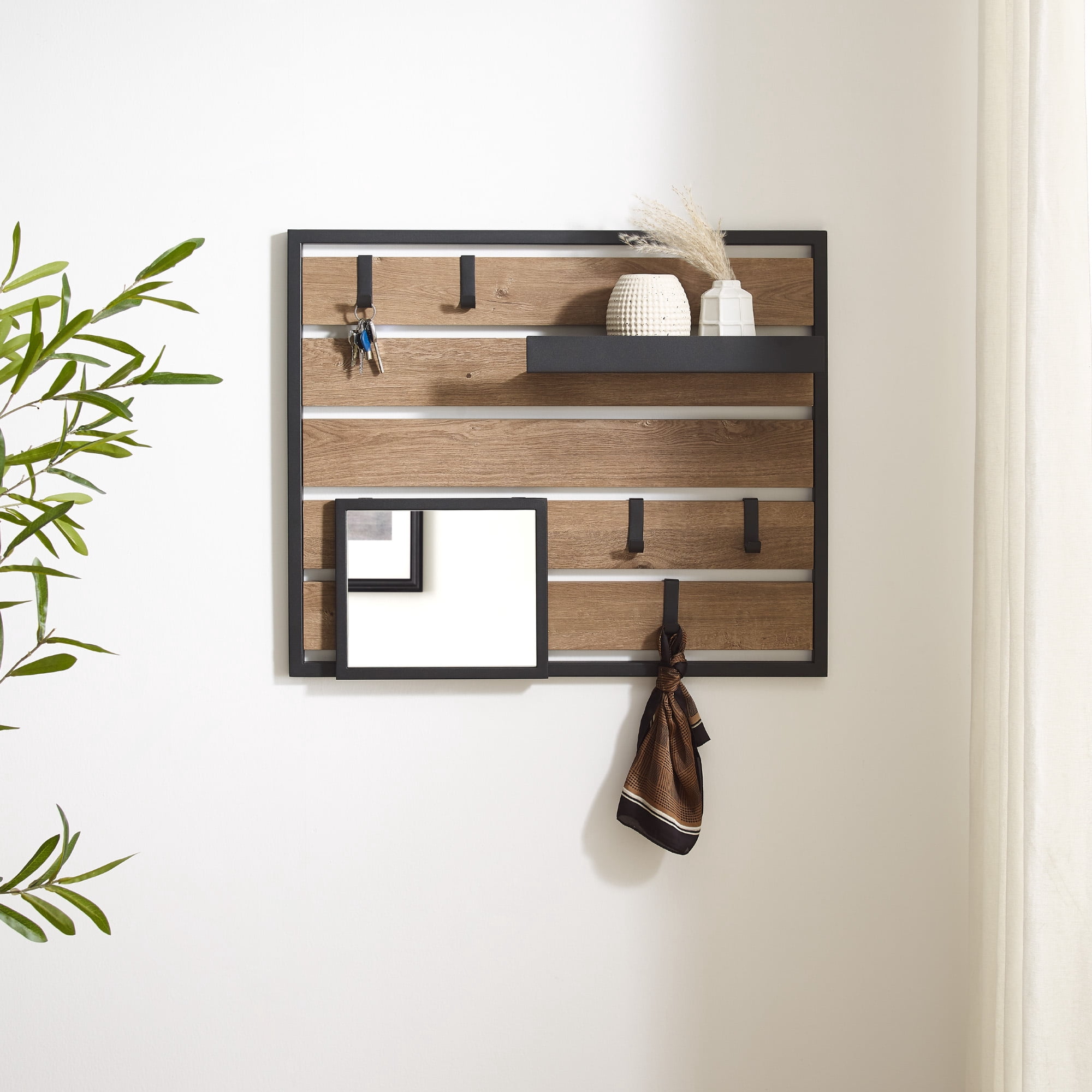 Walker Edison 25” Urban Industrial Slatted Wall Organizer, Knotty Driftwood