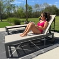 thumbnail image 3 of PURPLE LEAF Outdoor Chaise Lounge with Wheels for Outside 2 Pieces Aluminum Patio Lounge Chair with 5 Adjustable Position Recliner for Patio, Beach, Yard, Pool, Side Table Included, Beige, 3 of 11