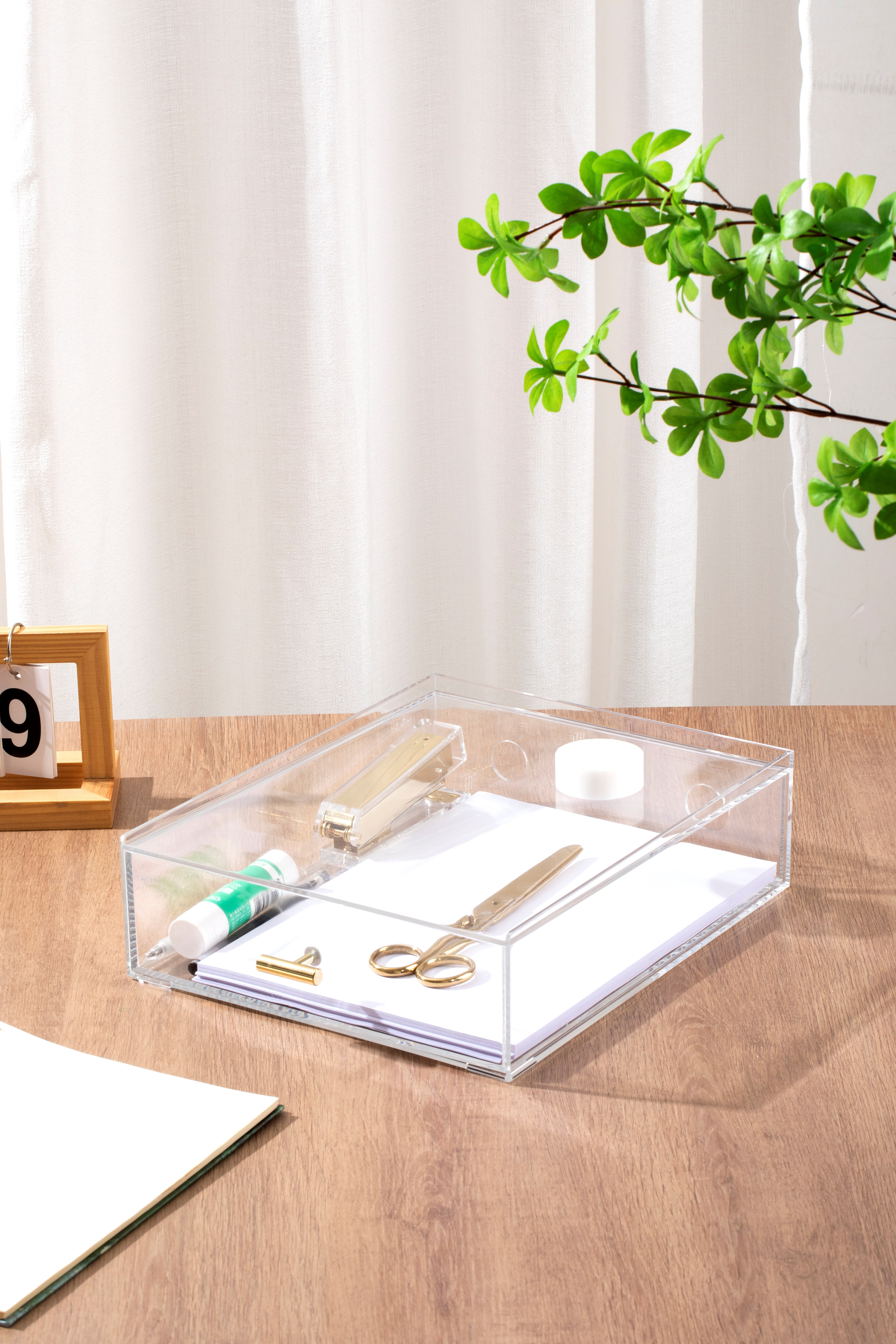Pen+Gear Acrylic Paper Tray with Drawer, 3.54 in x 10.47 in x 13.5 in, Clear