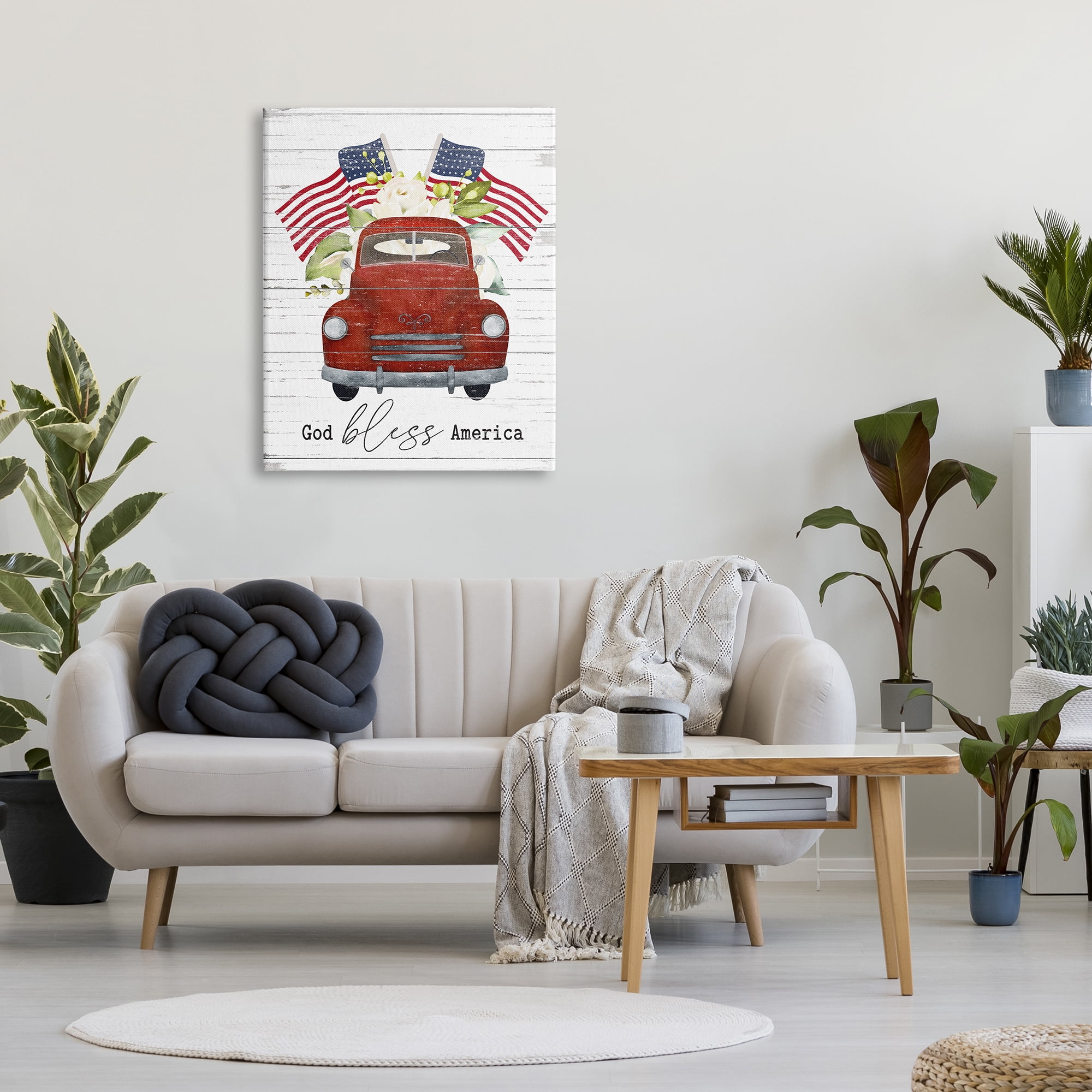 Stupell Industries God Bless America Sentiment Americana Red Truck Flags, 30 x 40, Designed by Lettered and Lined