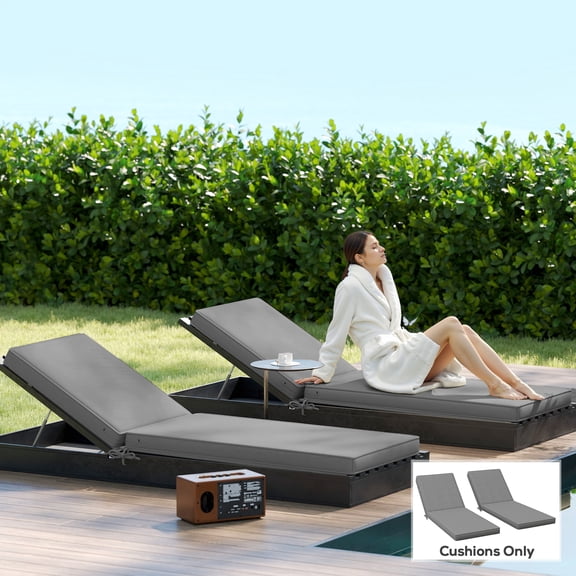 Outsunny 2-Piece Patio Chair Cushions with Back, 72" x 21" x 3" Replacement Cushions with Ties for Outdoor Lounge Chair, Gray