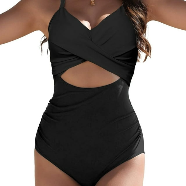 LOVEVER Women‘s One-Piece Swimsuit - Tummy Control High-Waisted Bathing suit Full Coverage Swimwear with Deep V-Neck & Twisted Front Non-Slip Grip - Stretchy Swim Suit for Beach Pool