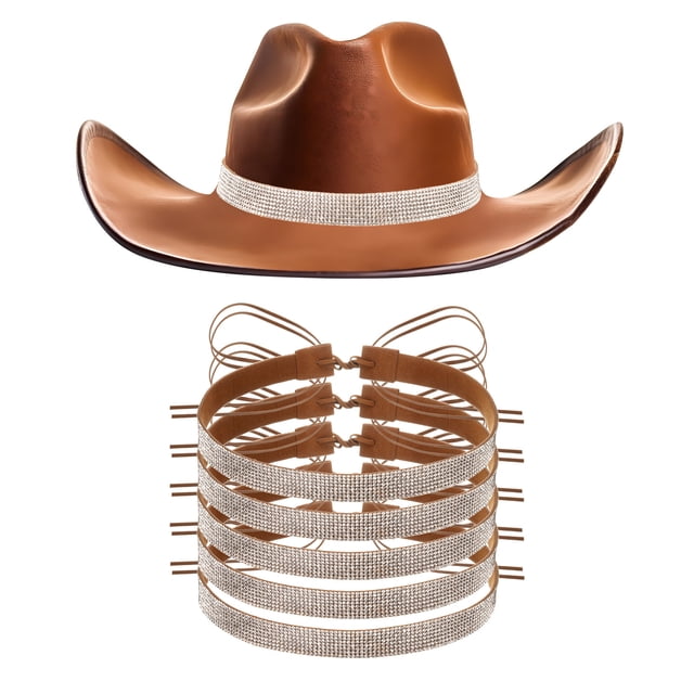 6 PCS Banda de Sombrero de Rhinestone Cinturones de Sombrero Brillantes para Mujeres Hombres Gorras Sombrero de Vaquero (Plata)