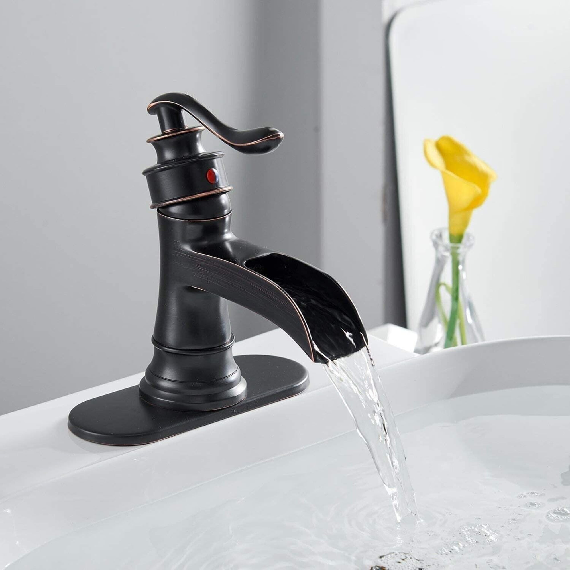 Oil Rubbed Bronze Waterfall Bathroom Basin Faucet Sink Vanity Mixer with Drain