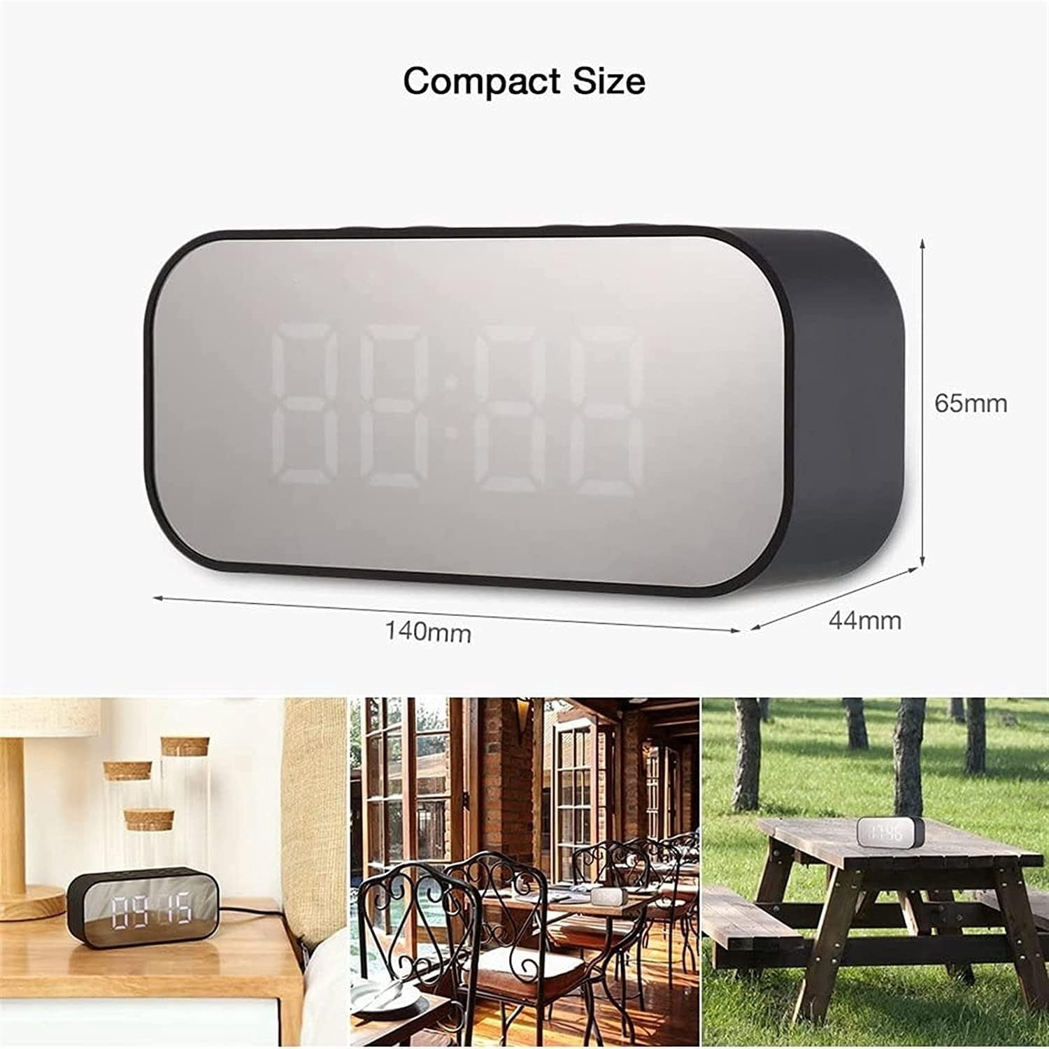 Alarm Clock with Bluetooth Speaker, Alarm Clock for Bedroom/Office, LED Digital Alarm Clock, Large Display Easy to Read Across,Makeup Mirror Multi-Function Desk Clock for Heavy Sleepers Adults(Black)