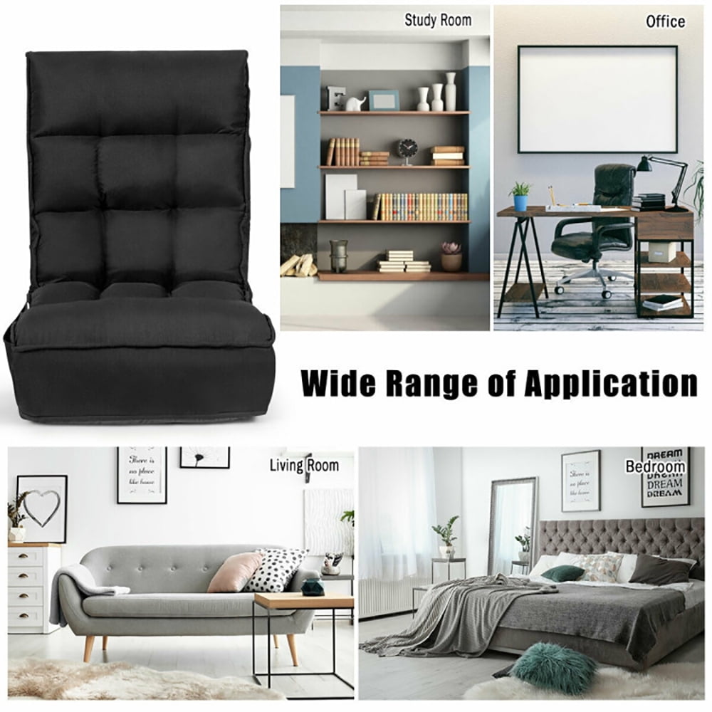 Finihen Floor Lazy Chair, Folding Lazy Sofa, 4-Position Adjustable Floor Chair, for Living Room, Bedroom, Dorm, Black Finihen Floor Lazy Chair, Folding Lazy Sofa, 4-Position Adjustable Floor Chair, for Living Room, Bedroom, Dorm, Black