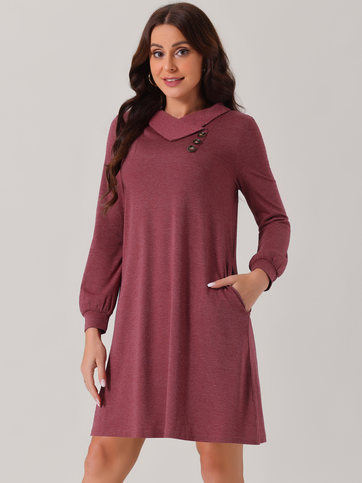 DARING DIVA Casual Long Sleeve Tunic Top Dress L Wine Red