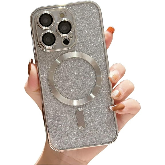 Magnetic Case for iPhone 14 Case, Compatible with MagSafe Glitter Luxury Plating Cute Bling Case for iPhone 14 for Women and Girls, White