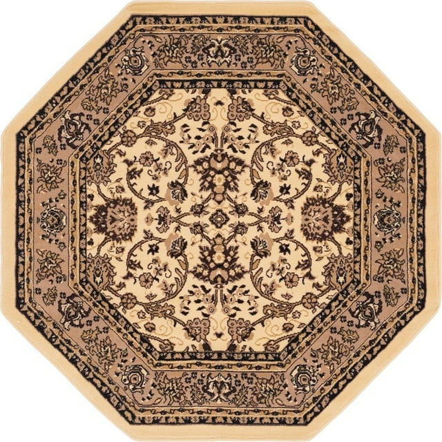 Unique Loom Sialk Hill Persian Floral Rug 5' x 5' Octagon Ivory/Tan