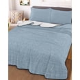 thumbnail image 2 of Quilts Twin Size, Sky Blue Soft Comforter Bedding Set for Bed, Farmhouse Burlap Solid Blue Color Modern Linen Texture Lightweight Quilted Bedspread with Pillow Cover(2 Pieces), 68x86 Inch, 2 of 6