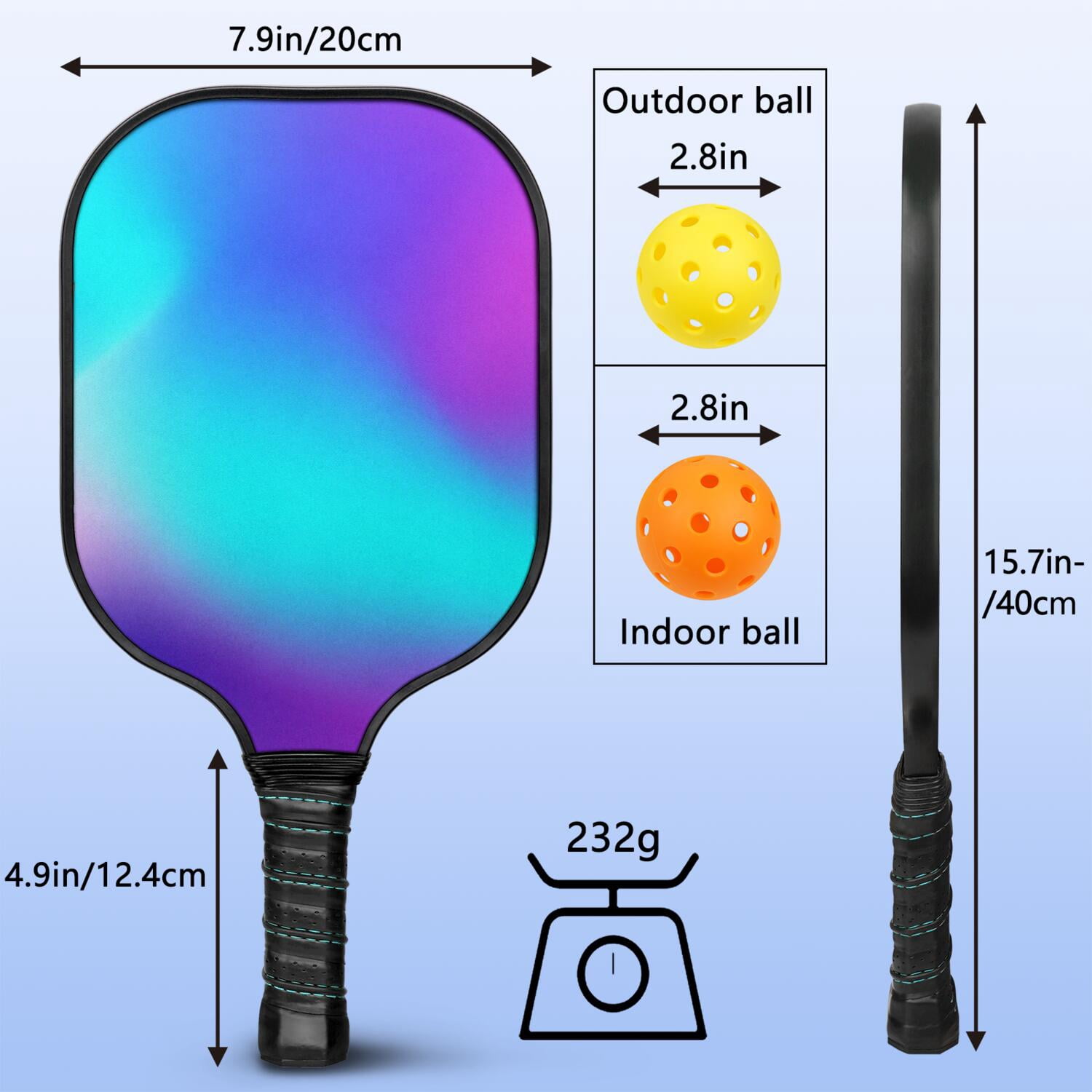 Pickleball Paddles Set Of 1, Fiberglass Surface, Neon Fluid Print, 1 Paddle, 2 Balls & Bag