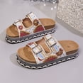 thumbnail image 6 of Walking Sandals Women,Flat Sandals for Women,Women Platform Sandals Rhinestone Beaded Pearl Double Buckle Bohemian Luxury Beach Summer Vacation Shoes 5cm Height Increasing Comfort Slides,White,7, 6 of 6
