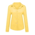 thumbnail image 5 of Womens Linen Button Down Shirts Loose Fit Long Sleeve Collared Blouse Casual V Neck Tops Outfits Yellow L, 5 of 5