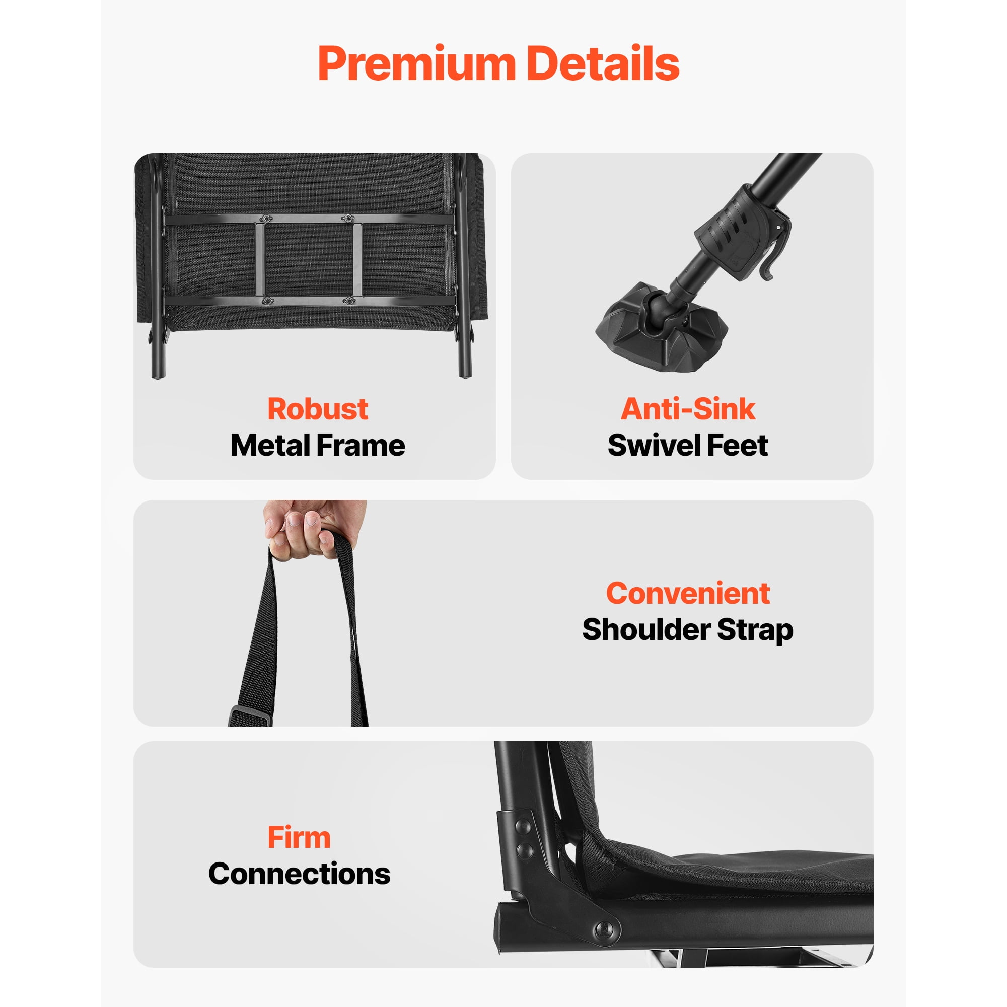 KFFKFF Hunting Chair with 360° Quiet Rotation, Foldable and Portable Blind Seat, Durable Steel Frame Ground Stool with Seat Cover, Stable Feet, Adjustable Height, 350 Lbs Weight Capacity
