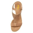 thumbnail image 3 of FSJ Women Open Toe Low Wedge Heels T-Strap Padded Sole Ankle Strap Sandals Casual Dress Summer Beach Shoes Size 6 Brown, 3 of 4
