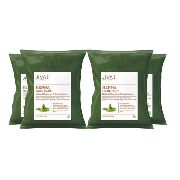 Jiva Henna Hair Care Powder - 200 gm (Pack of 4) | Mehendi for hair | Natural Solution for Long, Healthy and Strong Hair | Control Hair Fall & Repairs Damaged Hair