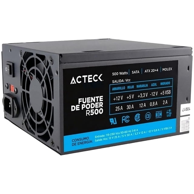 Fuente de Poder PC 500W Acteck Blazar R500 Caja Cafe Negro