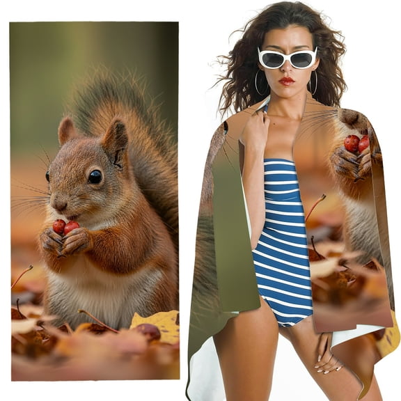 RKSupls Oversized Microfiber Beach Towel - Cute Squirrel Print, for Bathroom, beach, Soft Super Absorbent- 30x60 in