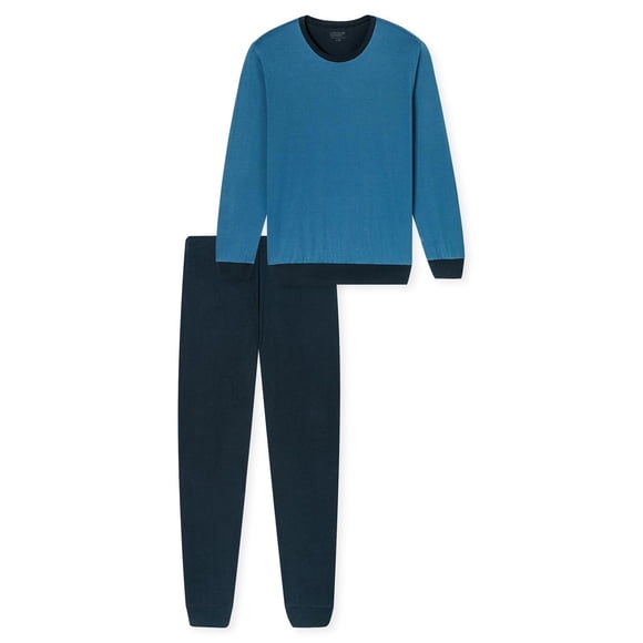UNCOVER by SCHIESSER Pijama para hombre, conjunto de 2 piezas - largo, cuello redondo, algodón, liso/estampado Azul S (Small)