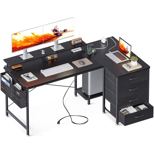 ODK 55 inch L Shaped Computer Desk with USB Charging Port & Power