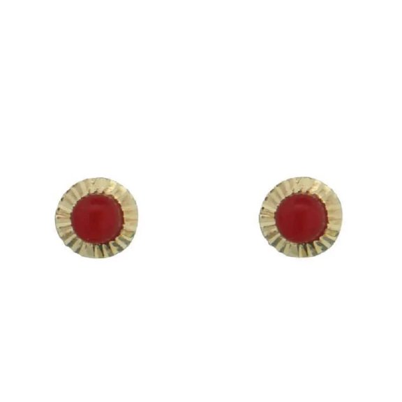 18K Solid Yellow Gold Diamond Cut Coral Covered Screwback Earrings