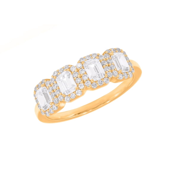 KEEVA JEWELS 1.10Ct Emerald & Round Cut Moissanite Engagement Ring, Yellow Gold Plated Silver Ring Size 8.5