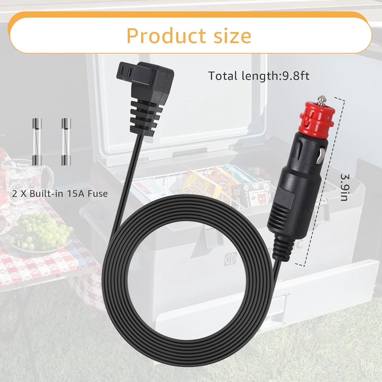 mistyhony DC 12V/24V Car Refrigerator Power Cord, 10FT 16AWG Pure Copper Portable Freezer Charging Cable with Multi-Protection, Male-to-Female Plug for Most Car Fridge Brands