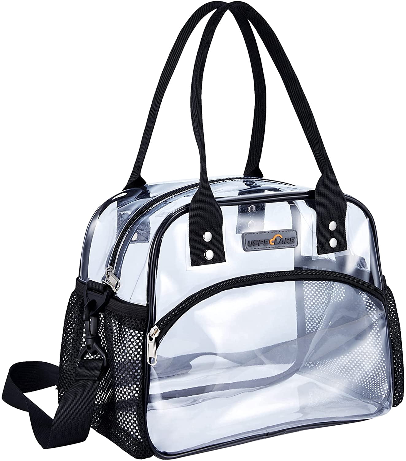 USPECLARE Clear Lunch Bag Lunch Box, Clear Tote bag with Removable Bottom Board for Women & Men, See Through Reusable Lunch Box Clear Lunch Bag for Workplaces, Clear Shoulder Bag for Security