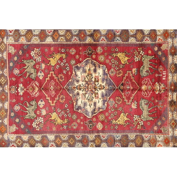 Ahgly Company Indoor Rectangle Traditional Tangerine Pink Animal Area Rugs, 3' x 5'