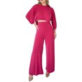 thumbnail image 1 of Gibobby Conjunto de sudadera informal para mujer Conjunto casual de pantalones largos de pierna ancha con cuello redondo y manga larga para mujer(Rosa caliente,M), 1 of 5
