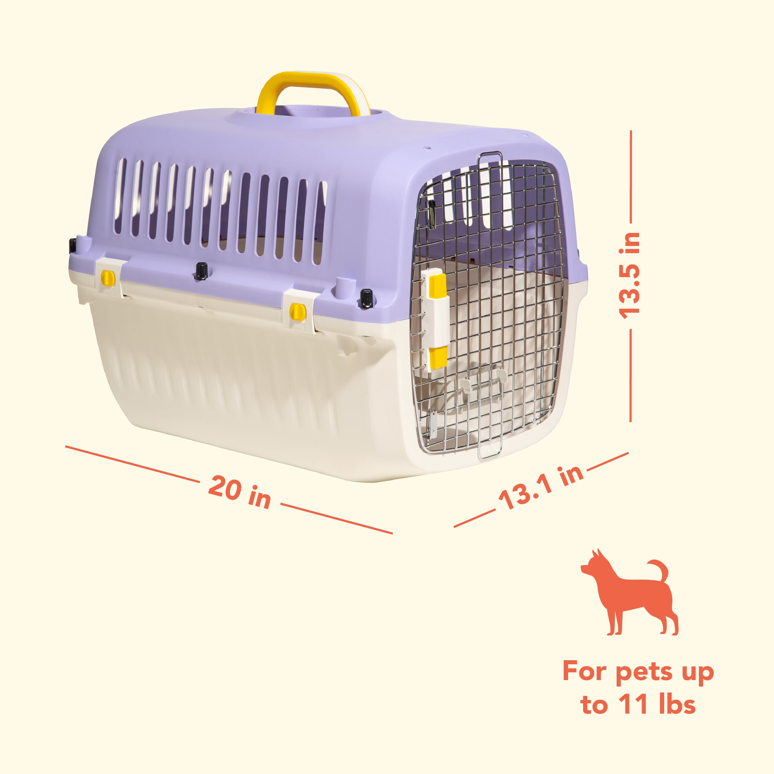 Oodles 20" Plastic Travel Pet Kennel, with Clip On Bowl, Purple