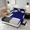 thumbnail image 2 of Manfei Abstract Geometric Queen Sheets, Blue Gray Black WhiteSquare Queen Sheet Sets, Black Reversible 4pcs1 Flat Sheet + 1 Fitted Sheet + 2 Pillowcases, 2 of 6