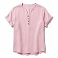 thumbnail image 4 of Sakmal Polo Shirts Men Summer Linen Short Sleeve Tshirts Pink Dressy Casual Solid Henley Shirts for Men M, 4 of 7
