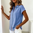 thumbnail image 4 of Yievot Womens Button Down Shirts Cotton Linen Striped Dress Shirt Short Sleeve Collared Office Work Blouses Summer Tops, 4 of 6