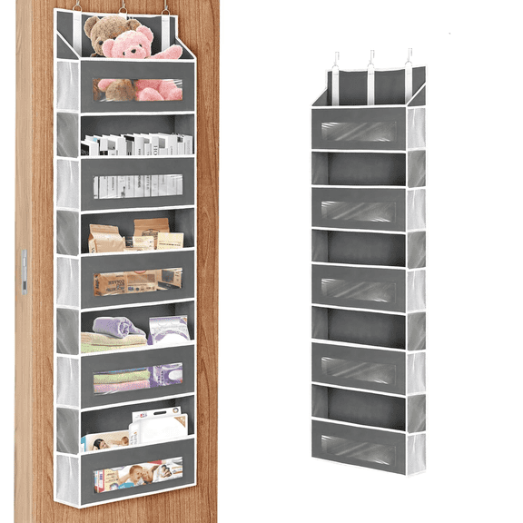 Over the Door Storage Organizer, 5 shelf Hanging Organizer with 5 Large Capacity Pockets, Anti Tilt 44 lb Load Behind Door Storage for Bedroom, Bathroom, Pantry, Nursery, Behind Door Storage