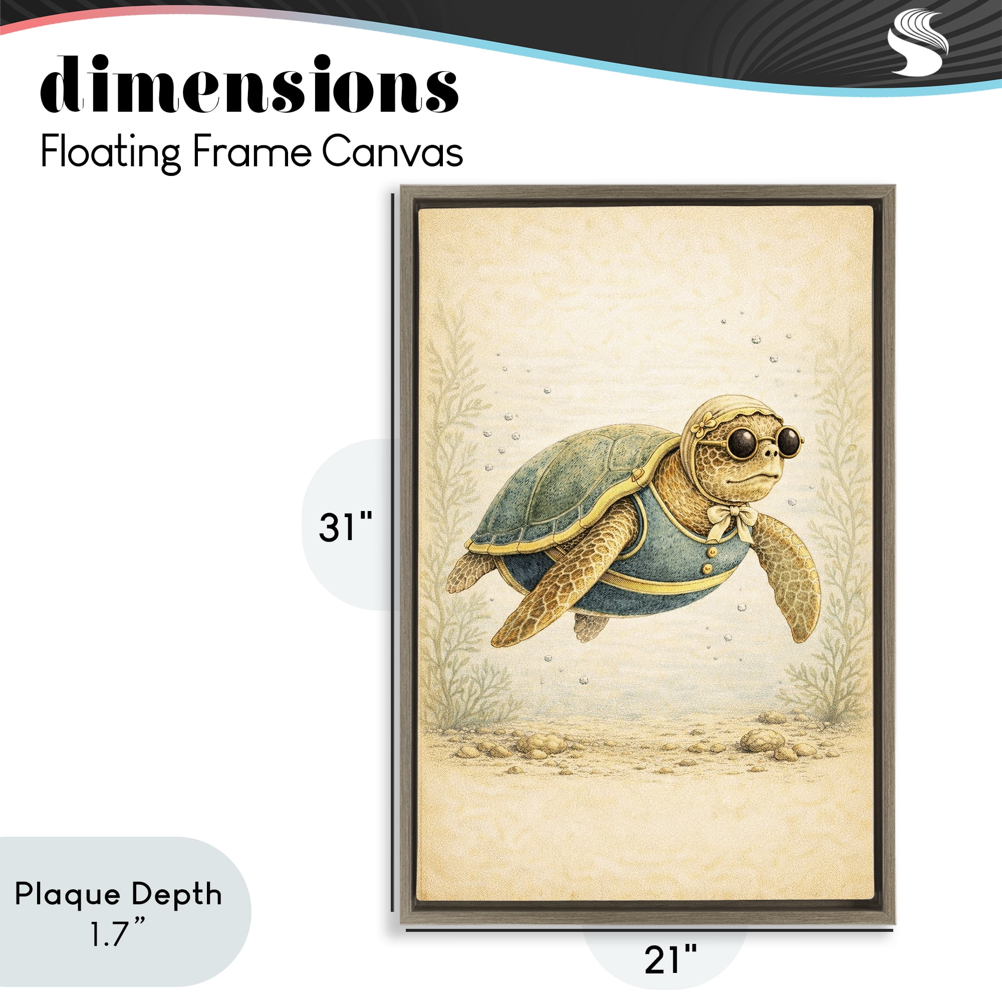 Stupell Industries Maritime Bathing Society Turtle Brown Framed Floater Canvas Wall Art, design by Grotto Studios