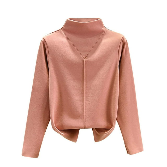 Yuyuzo Womens Long Sleeve Shirts High Neck Loose Fitted Comfy Solid Color Plain Base Warm Tee Tops