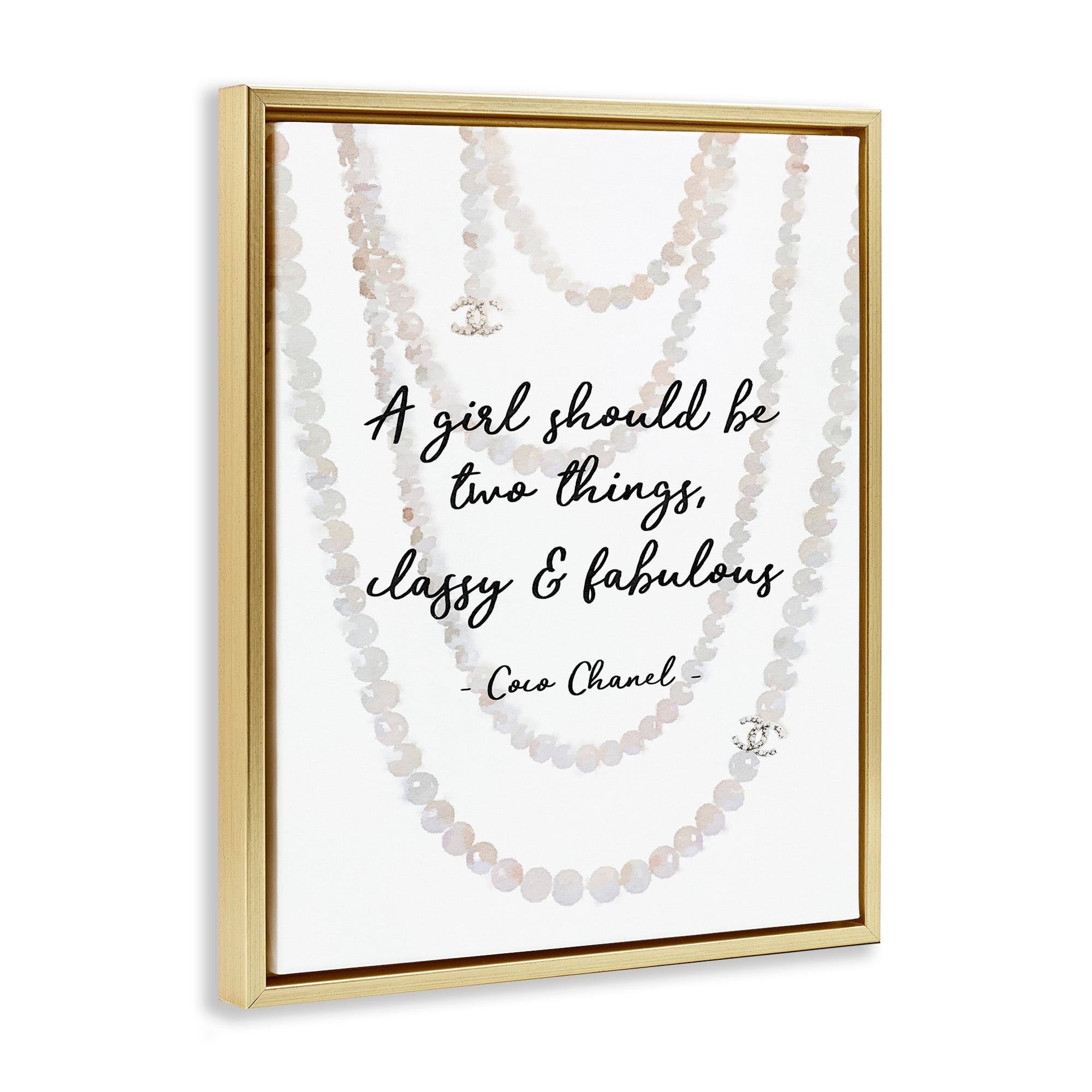 Stupell Industries Classy and Fabulous Fashion Quote with Pearls Metallic Gold Framed Floating Canvas Wall Art, 24x30, by Amanda Greenwood
