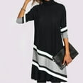 thumbnail image 2 of Celarance-Sale Dresses for Women 2023 Elbow Sleeve Printing Stripe Pattern Round Neck Dresses Plus Size Loose Fit Maxi Dress Casual Blouse Top Vacation Dresses Holiday Daily Swing Hem Pleated Dress, 2 of 4