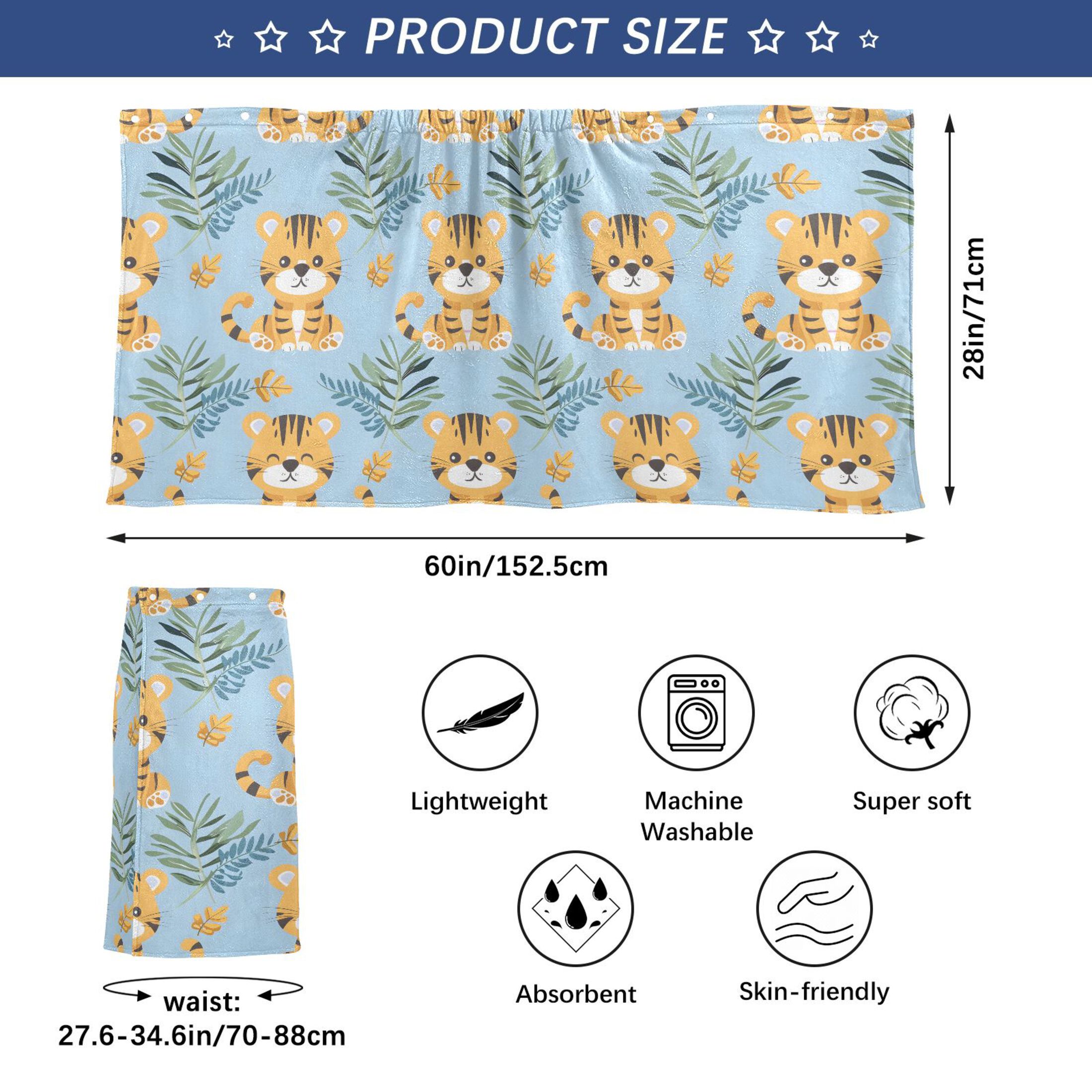 Mens Shower Wrap Adjustable Bath Wrap Towel Body Towels for Gym Shower Sauna Spa Cute Baby Tigers and Leaf 60x28