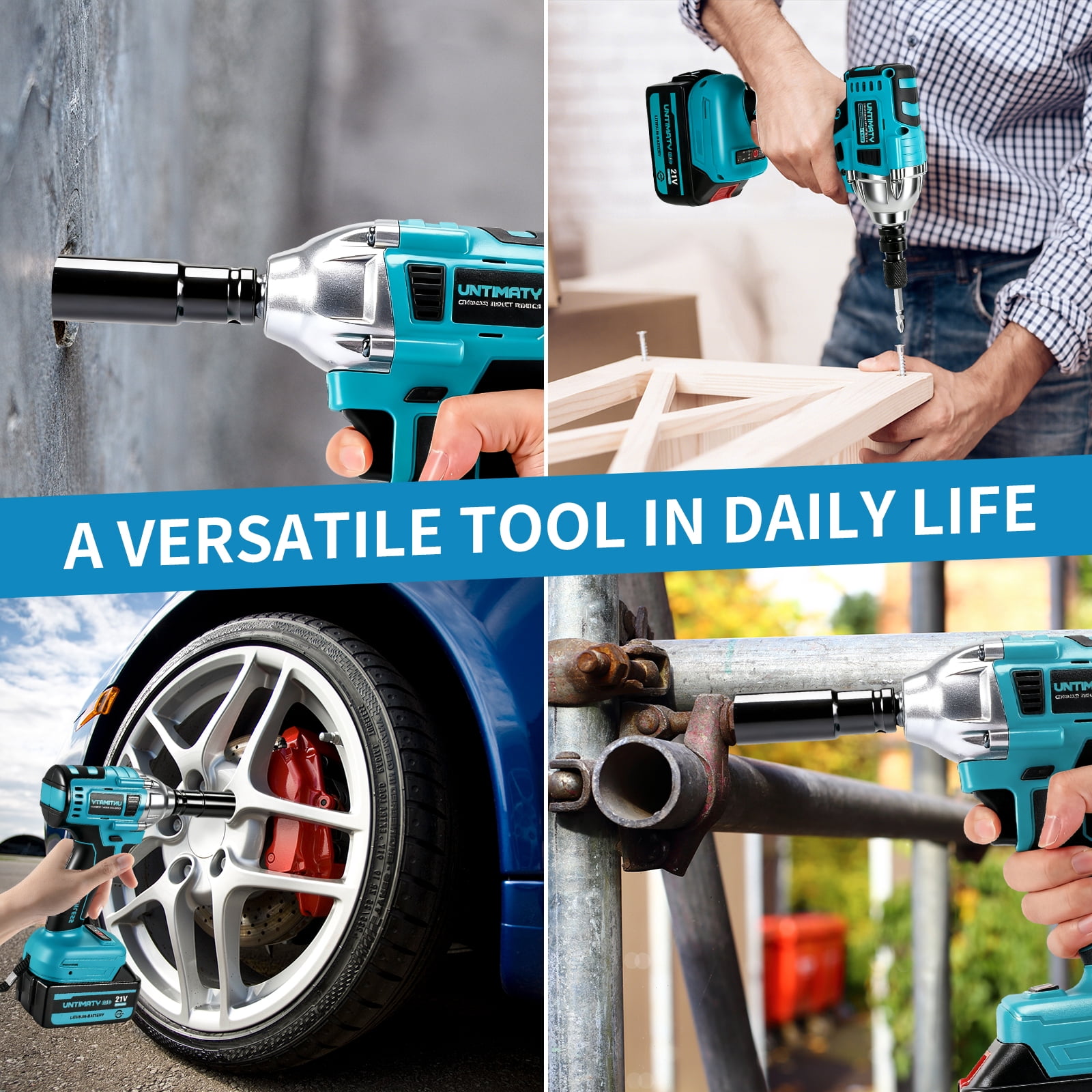 Cordless Impact Wrench, UNTIMATY 1/2 inch  Brushless Impact Drivers, Max Torque 320 Ft-lbs（430N.m） Impact Wrench with 21V Brushless Motor, with 3.0Ah Li-ion Battery & 7 Sockets,Blue