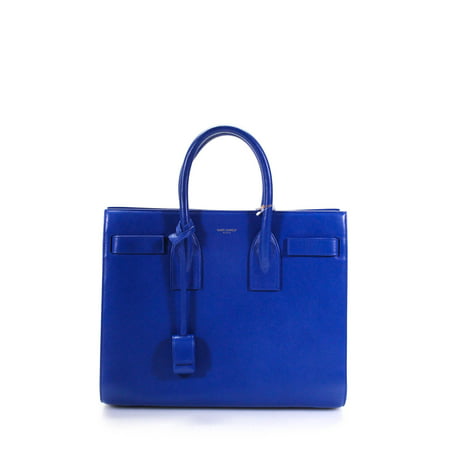 Pre-owned|Saint Laurent Womens Leather Calfskin Small Sac De Jour Outremer Blue Handbag