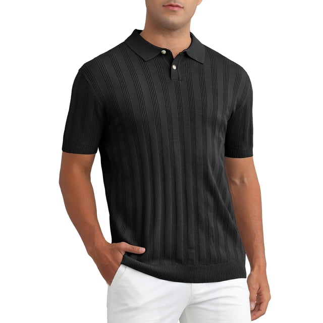 CAMISA POLO DE HOMBRE INSPIRE CHIC, TEXTURA DE PUNTO, CUELLO PUNTO, MANGA CORTA, TALLA 2XL, NEGRO