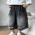 thumbnail image 3 of UACY Long Ripped Baggy Jean Shorts Jorts Baggy Short Jeans Y2K Jorts Short Jeans with Pockets Trendy Baggy Summer Jorts (Black, 18-24 Months), 3 of 8